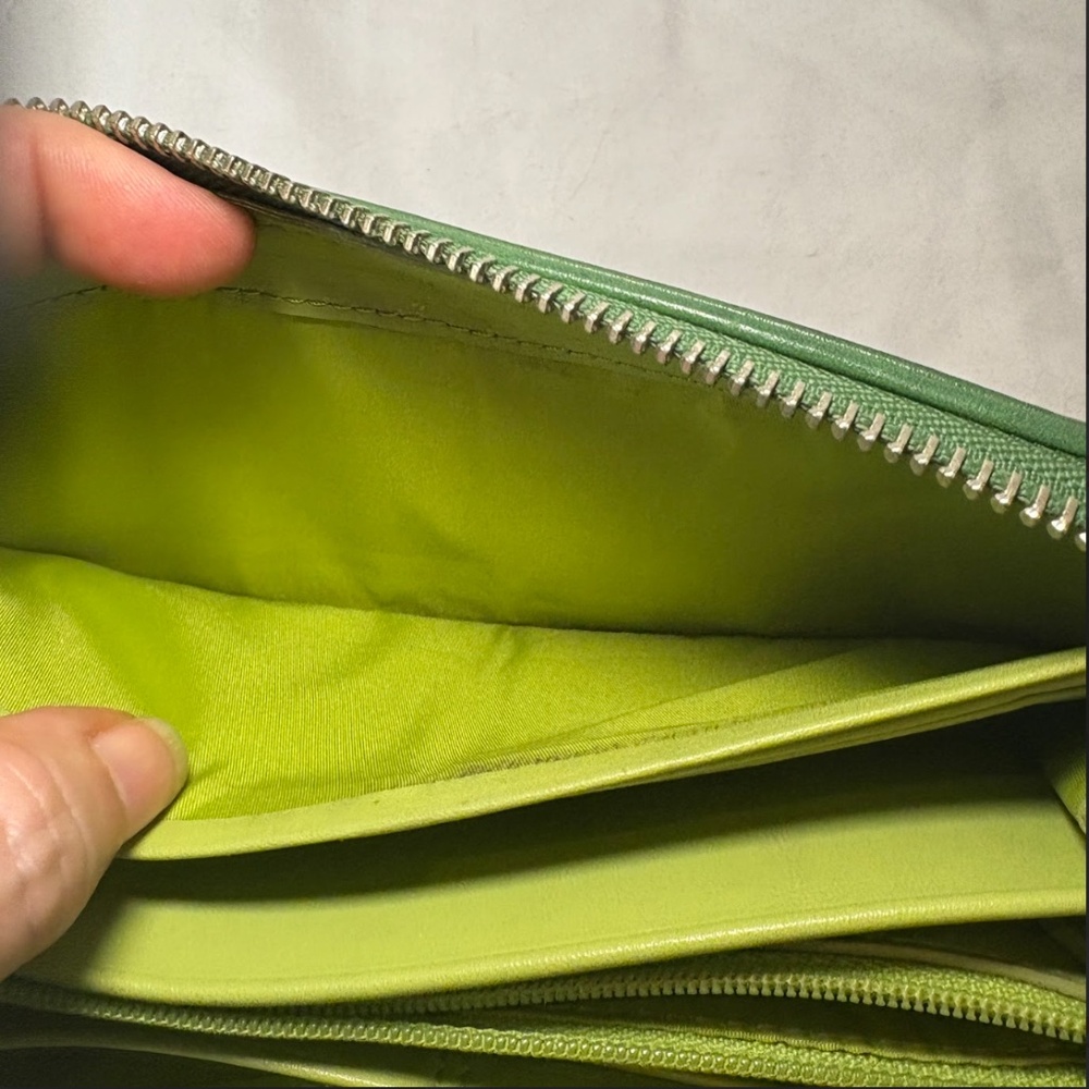 Coach Op Art Long Wallet Leather Green Silver Metal Fittings Round Zipper - Picture 13 of 15